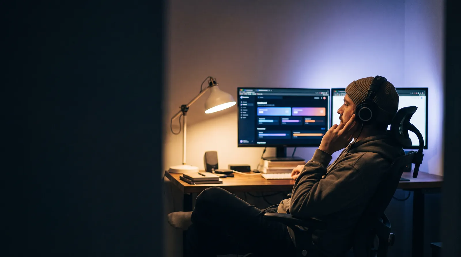 A founding creator reviewing their prediction markets dashboard at their desk